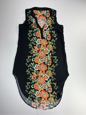 Cupo Sleeveless Blouse Black Floral Women’s Size L Boho Tunic Top